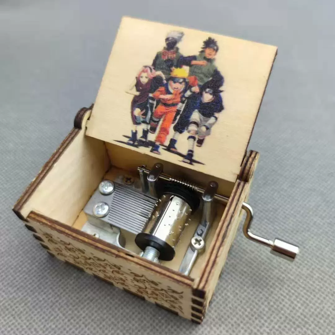 木制音乐盒火影木质音乐盒手摇发音八音盒可定 制款式火影纪念品
