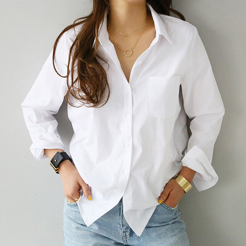 1688 New Korean Style Design Sense Solid Color Base Long Sleeve Shirt Top Loose Lapel Shirt Women's Shirt