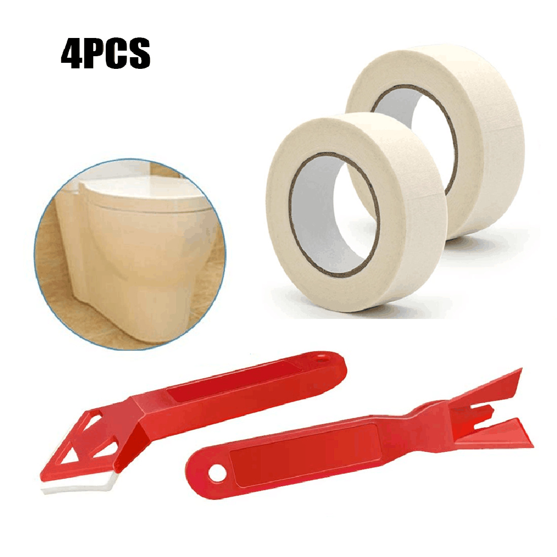 4 종 세트 (빨간색 스크레이퍼 2 개 + 흰색 테이프 2 개)