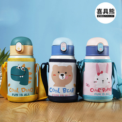 Cross border New products Stainless steel vacuum cup 2020 New products Cartoon children straw Warmers student glass