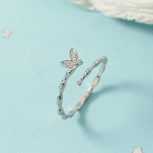 Korean style diamond-encrusted bamboo ring for women, trendy Internet celebrity, cool style, open adjustable index finger ring for students