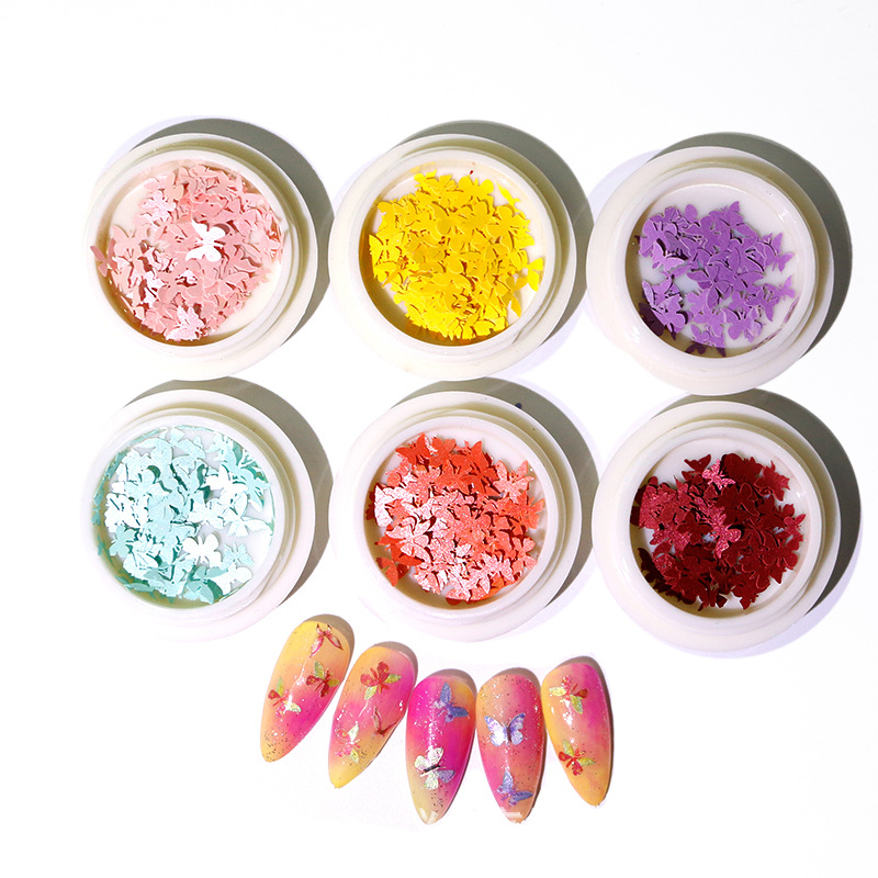 DIY美甲网红蝴蝶彩片 50颗混装彩色纯手工木浆片立体蝴蝶美甲贴|ms