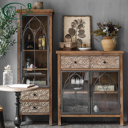 American country retro carved sideboard homestay furniture living room bar cabinet cabinet bedroom distressed storage cabinet