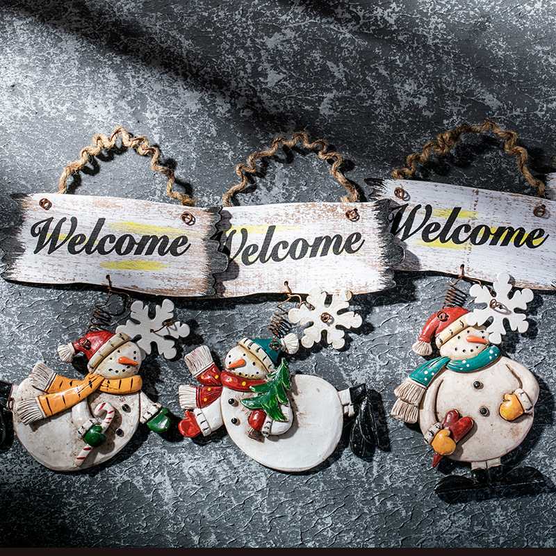 Navidad bienvenida muñeco de nieve pequeña puerta de anillo colgante de pared colgante de árbol de Navidad decoración de Navidad colgante de bienvenida