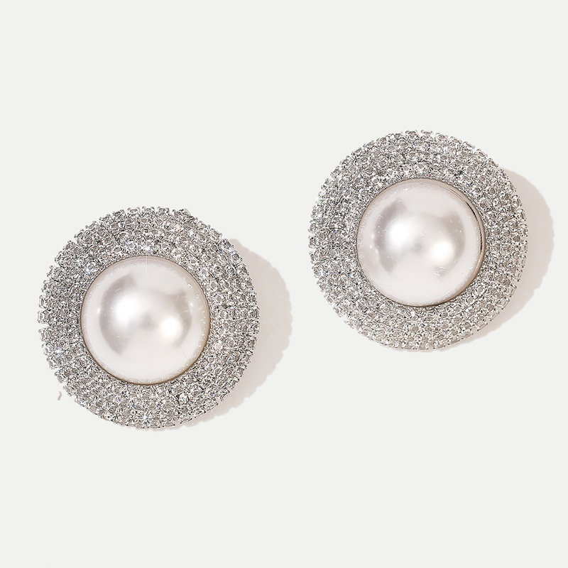 Fashion New Simple Style  Geometric Round Pearl Rhinestone  Earrings Nihaojewelry Wholesale display picture 6