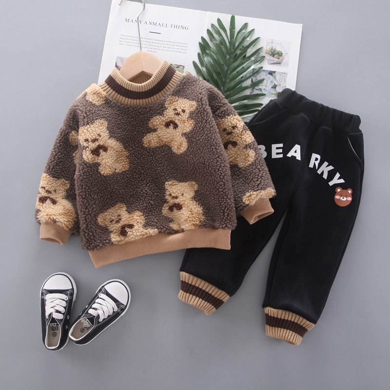 Male baby Winter clothes suit 2020 new pattern Children Western style handsome Korean Edition Sweater Plush thickening Two piece set On behalf of