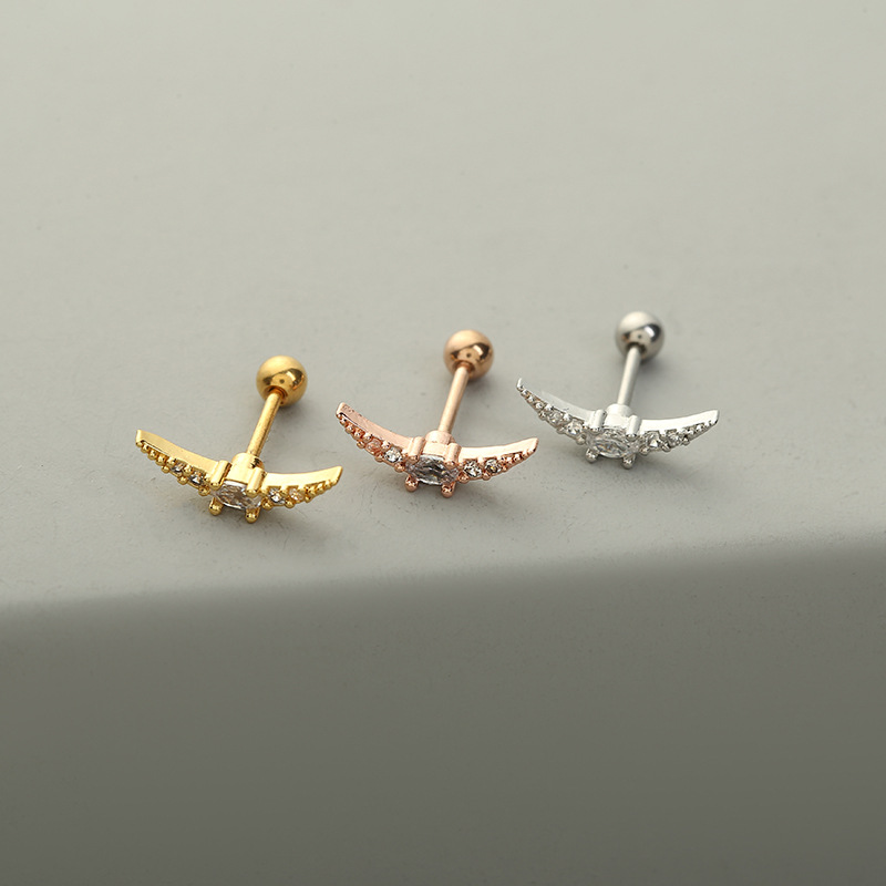 Fashion Solid Color Copper Ear Studs Inlay Pearl Zircon Copper Earrings 1 Piece