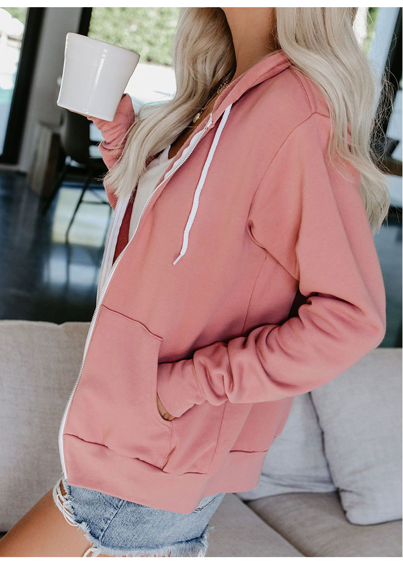 cardigan long-sleeved pure color hooded pocket zipper women s sweater  NSSI2385