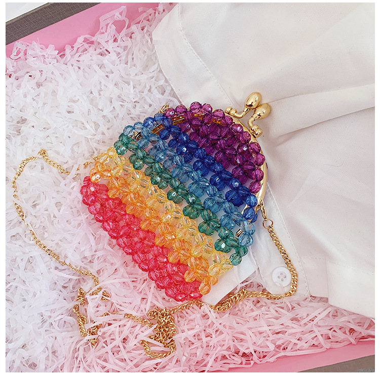 fashion beaded woven colorful chain shoulder mini bagpicture6
