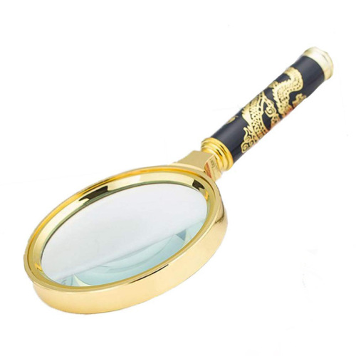 Best-selling style 9.9 yuan dragon pattern handle handheld magnifying glass 10x 100MM night market stall reading magnifying glass
