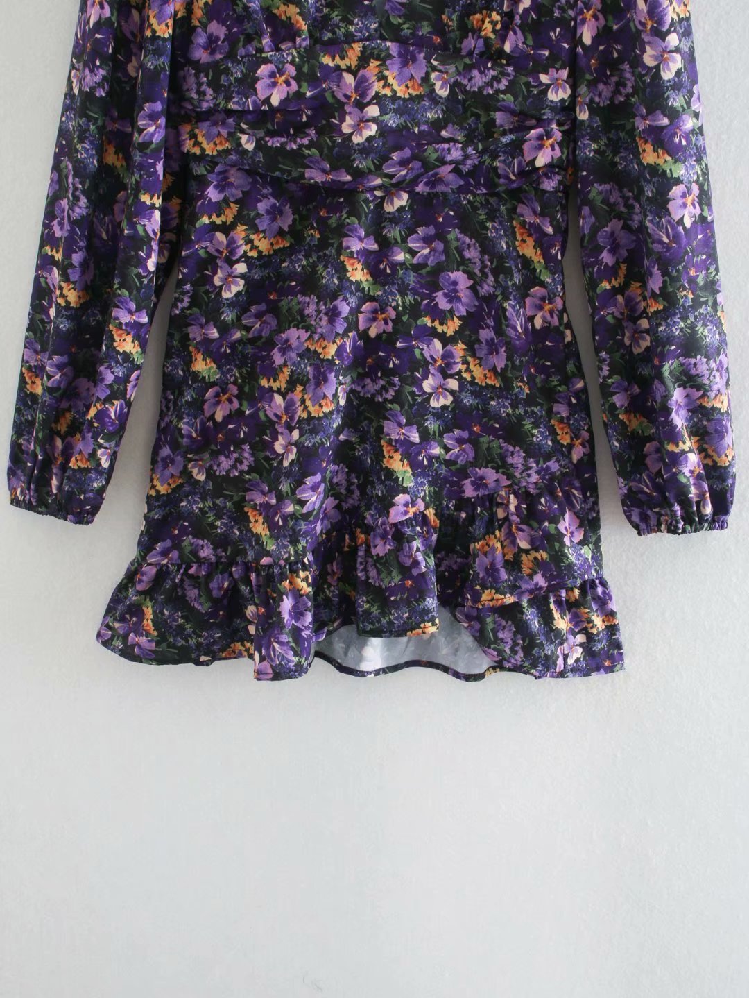 autumn purple fashion floral short dress NSAM6437