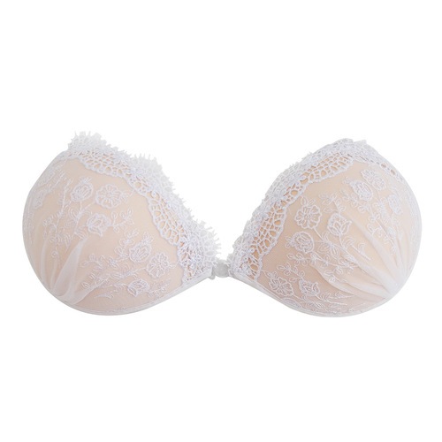 Cross-border wedding bikini white lace embroidery invisible bra silicone sexy push-up bra breathable underwear