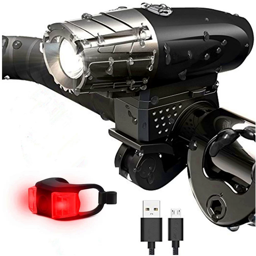 Bike, front headlights with usb charger, mountain flashlight, indicator lamp, set