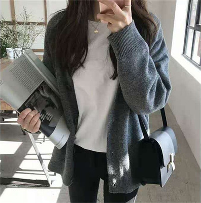 现货韩国春毛衣女开衫潮新款女装时尚显瘦V领针织衫大码外套