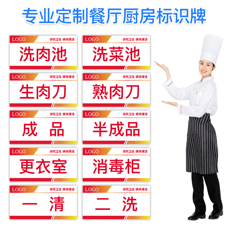 酒店餐饮厨房标识牌厨房重地闲人免进卫生检查幼儿园食堂生熟贴纸