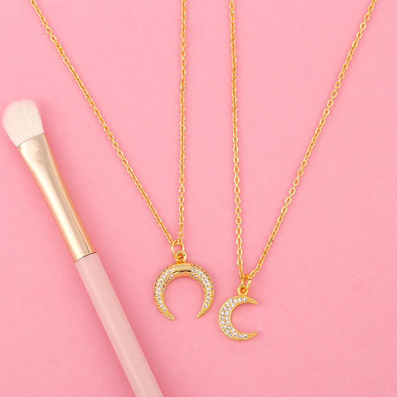 new moon micro-inlaid zircon crescent copper pendant necklace for women wholesale