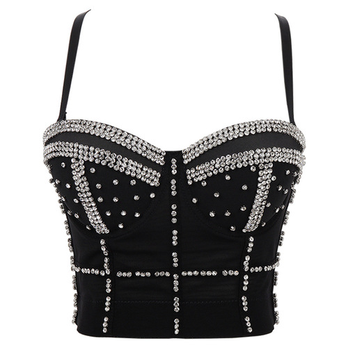Women's Diamond bling jazz dance bra tops Pop nail bead bright diamond breast bone shaping corset