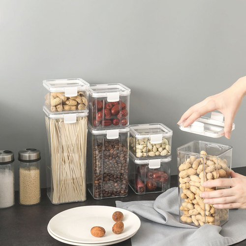 Kitchen sealed jars square transparent snacks dried fruits fresh-keeping jars grain food storage jars factory direct sales