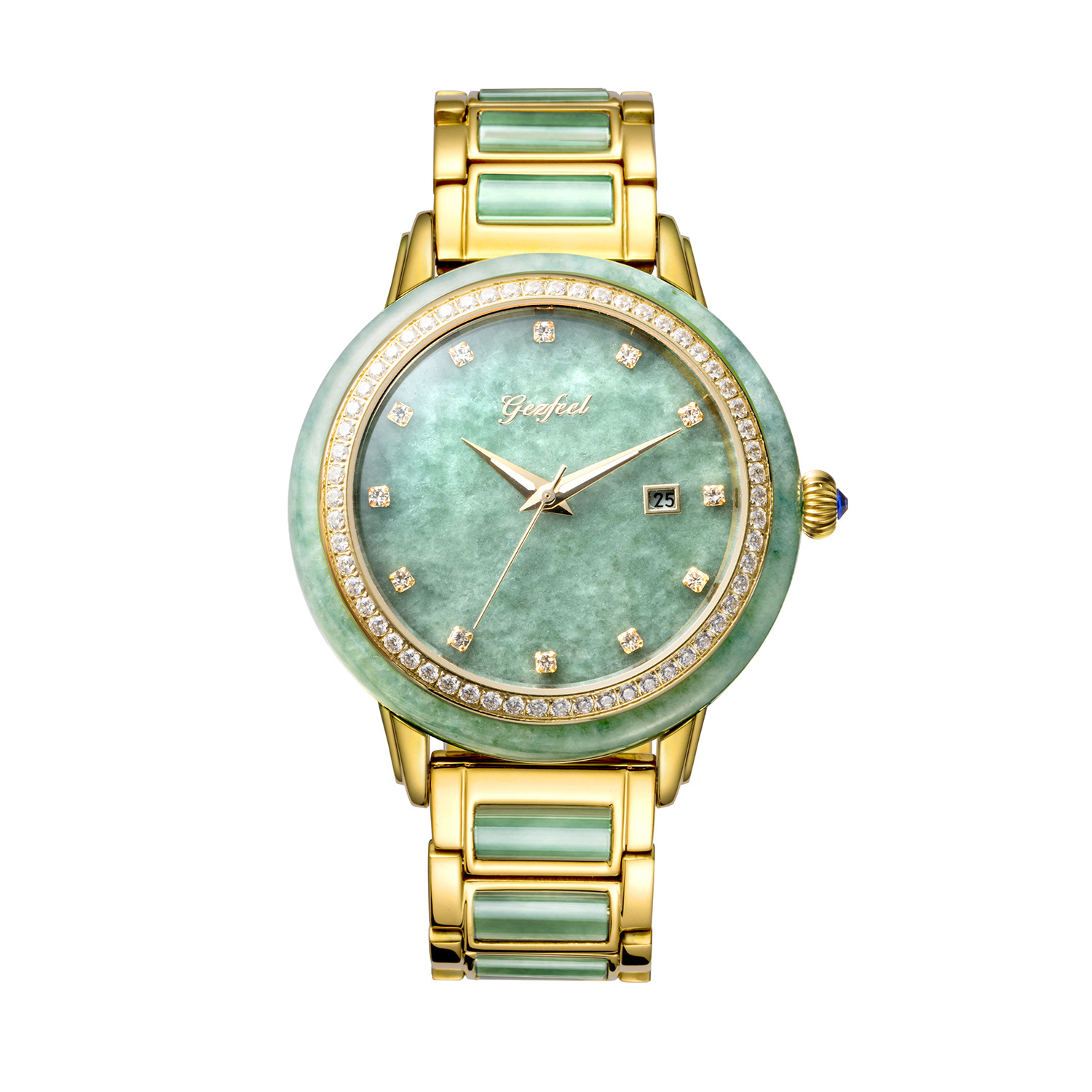 Gfl-Z1042GL-13 翡翠镶钻单历钢带 (7)