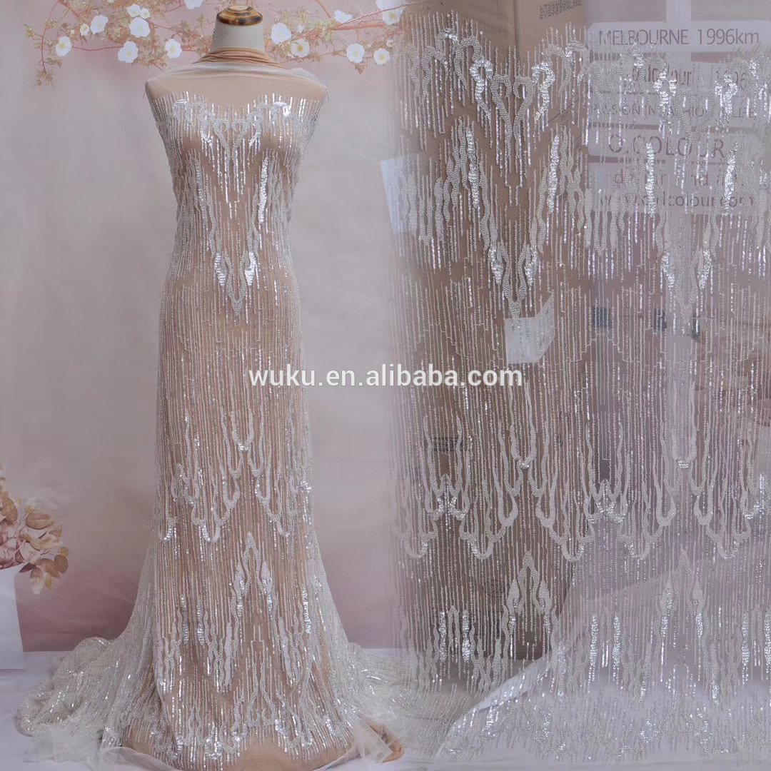 高品质钉珠亮片蕾丝面料 婚纱礼服蕾丝珠绣 欧美风面料 BD-104