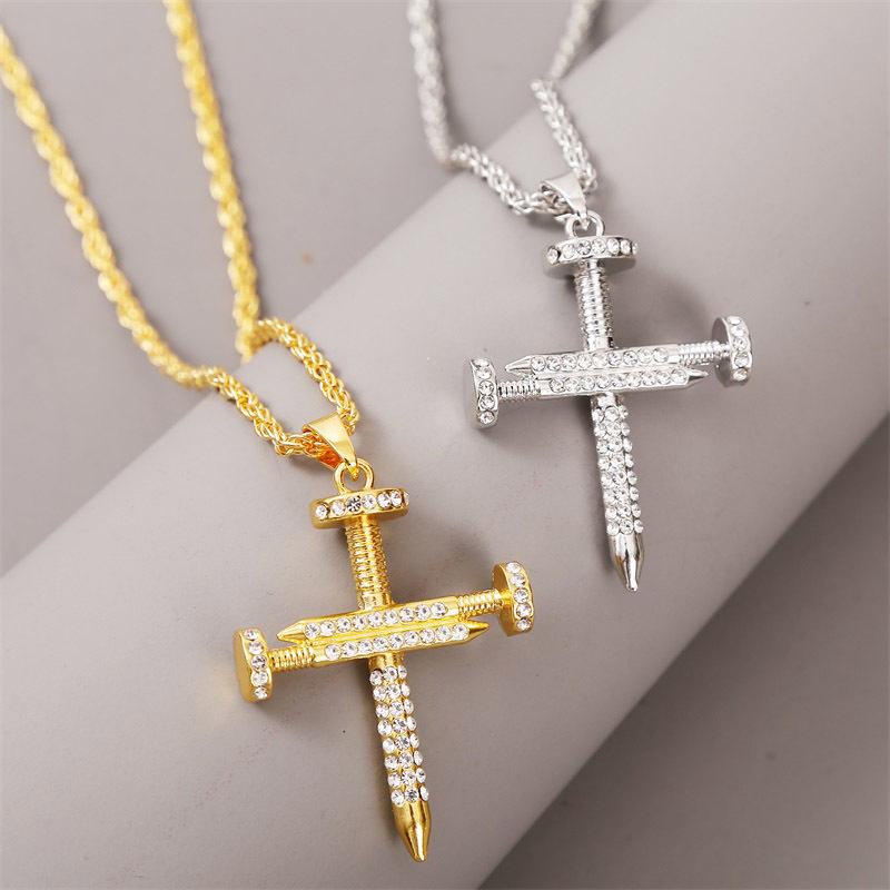 exaggerated hip hop cross necklace creative hip-hop rhinestone pendant jewelry wholesale nihaojewelr