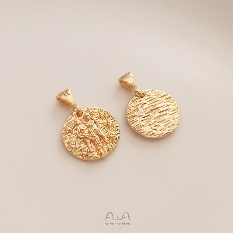 7g Weight Pendant Jewelry Making Type Diameter 13mm Jewelry Making Size 14K Gold Plated Plating Material DIY Jewelry Accessories Classification 1 Piece Quantity Copper Material Constellation Pattern Simple Style Style 1 Piece Diameter 13mm Copper 14K Gold Plated Constellation Pendant 4