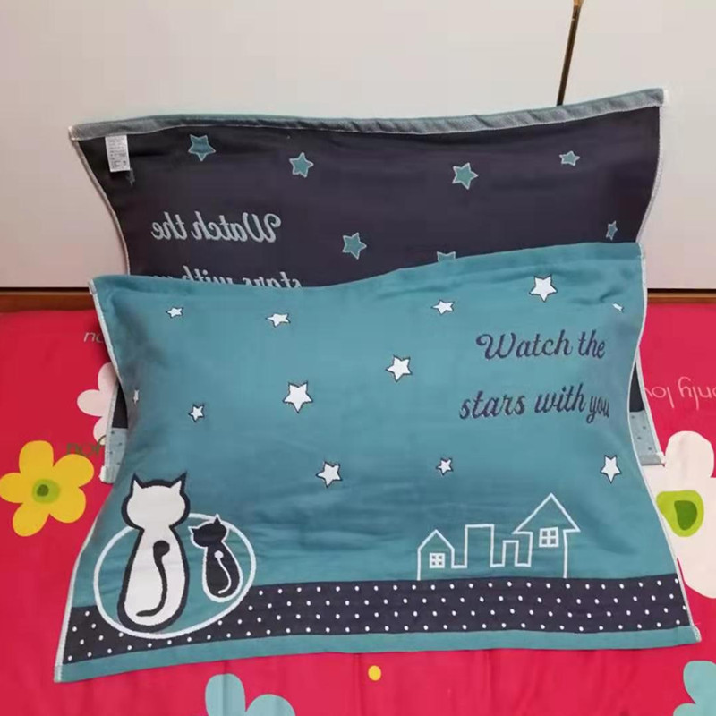 现货AB面六层纱布枕巾纯棉高档50*80单人色织提花两面可用枕头巾|ms