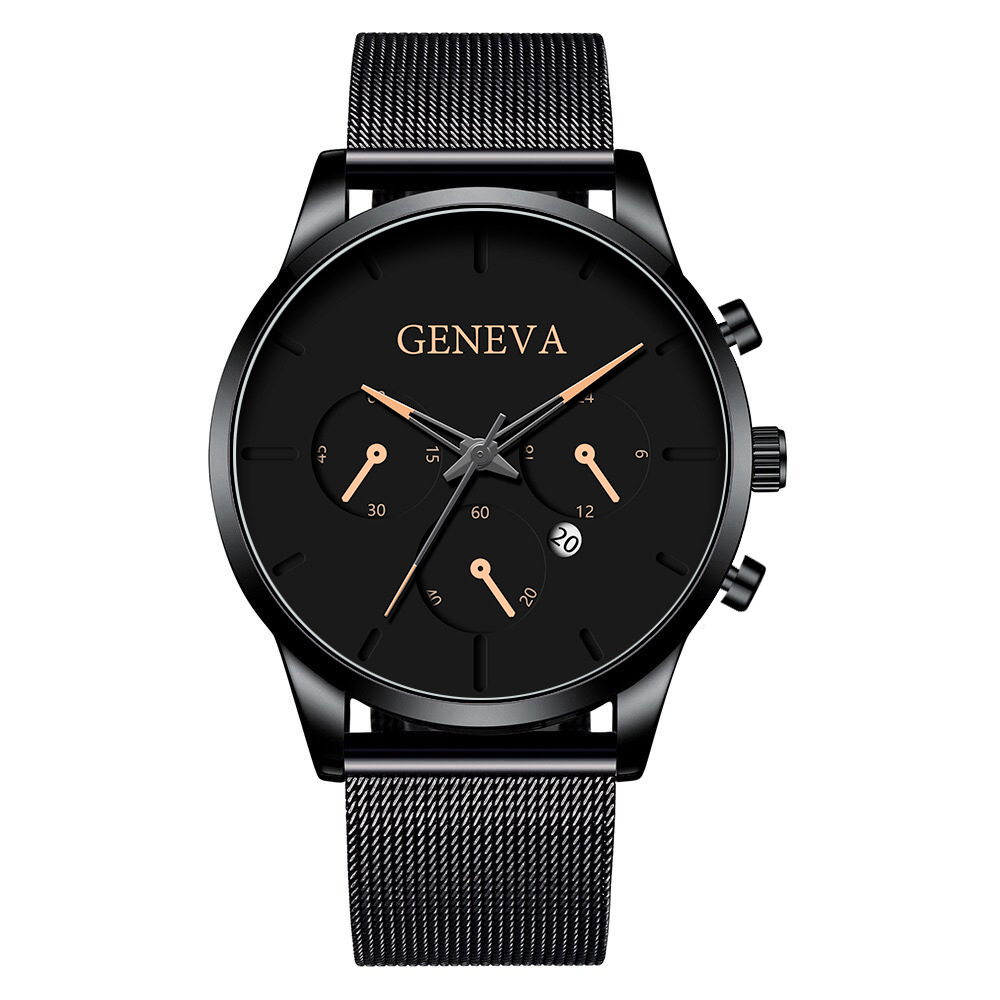 Tiktok's Best-Selling Fake Three-Eye Men's Mesh Strap Quartz Watch Fashion Belt Watch Men's Wholesale Watch Watch