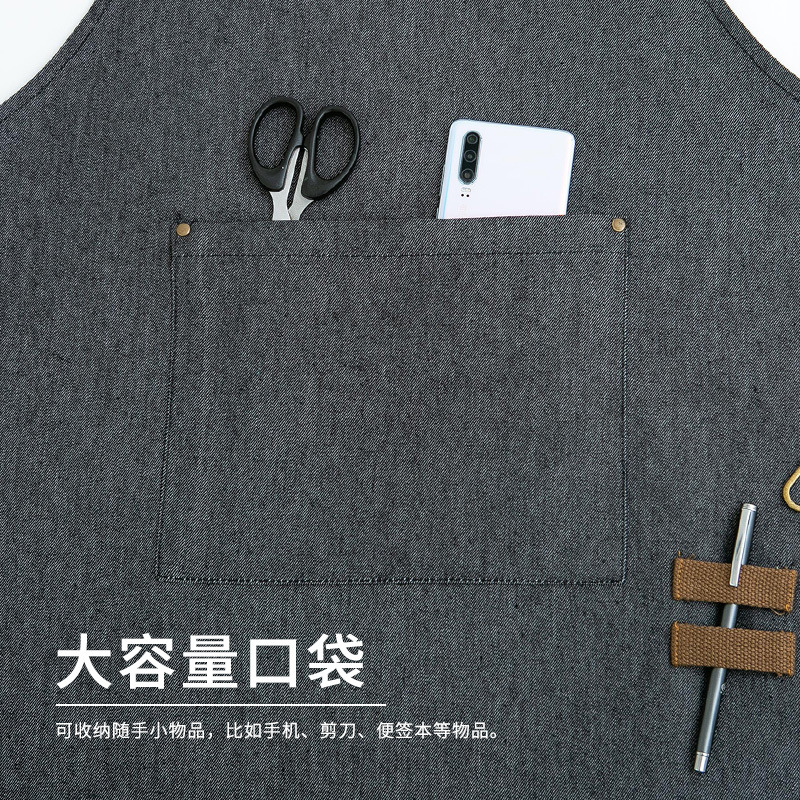 Delantal Denim lienzo impreso logotipo impresión cafetería camarero ropa de trabajo cintura anti-fouling resistente a las manchas resistente al desgaste
