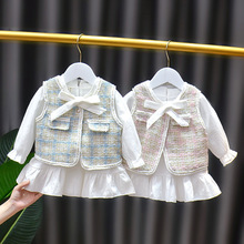 女童秋裝新款洋氣小香風款女小童秋季兩件套套裝洋氣可愛連衣裙小