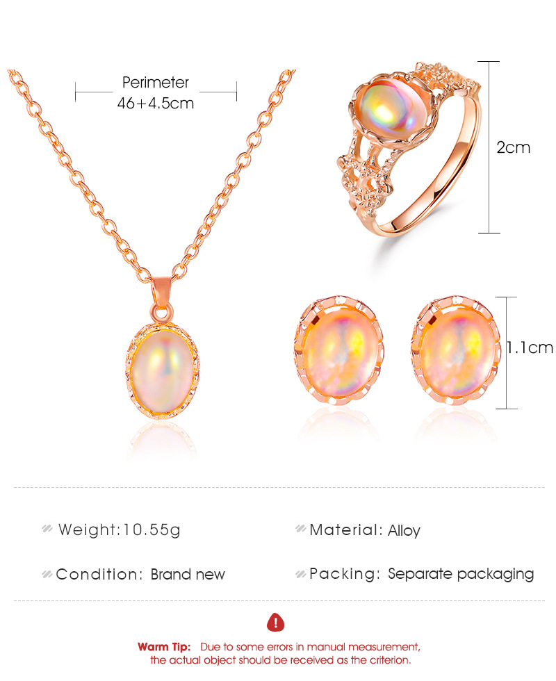 New Fashion Moonstone Opal Pendant Necklace Ring Earrings Set Bridal Jewelry display picture 1