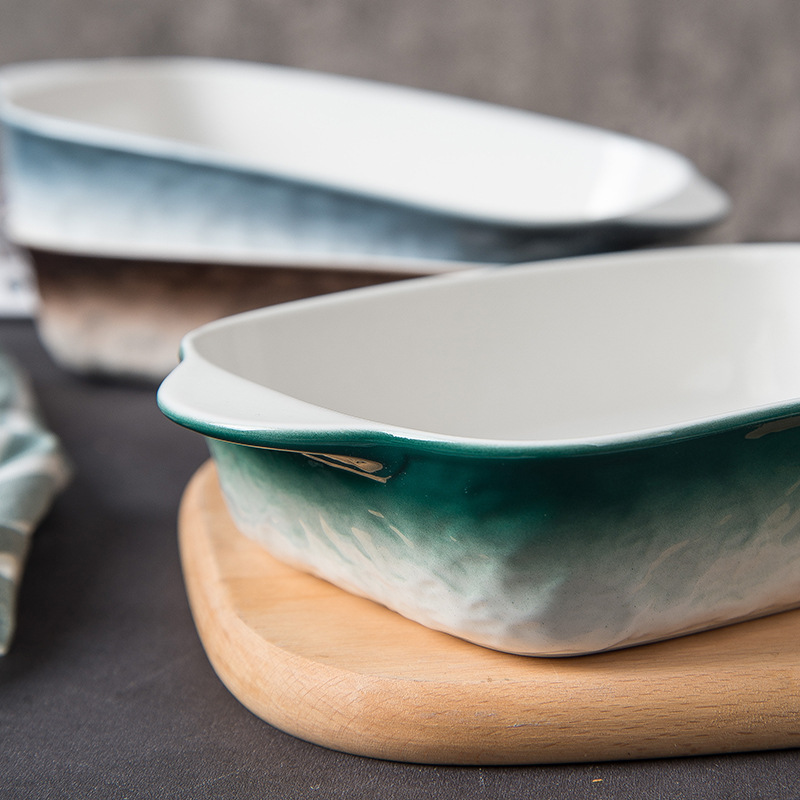 Nordic simple vajilla de cerámica cuenco cuadrado personalizado al horno tazón de arroz hogar pan para hornear horno binaural placa rectangular