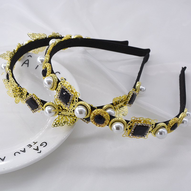 Fashion  New  Rhinestone Metal Three-dimensional Butterfly Pearl Hairband  Nihaojewelry Wholesale display picture 9