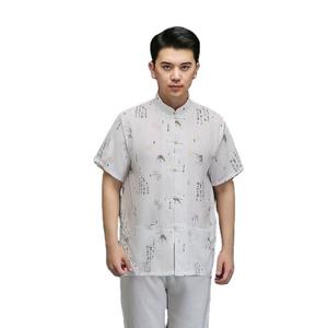 chinese Tang suit shirt  for Men Retro cotton linen short sleeve shirt
