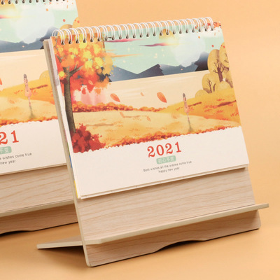 2021年台历定制做木质卡通月历创意办公日历桌面摆件广告烫金厂家|ru