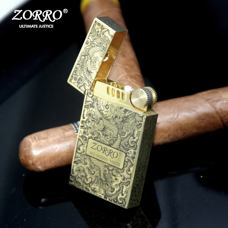 ZORRO/佐罗整铜雕铣五面雕刻钢音朗声煤油打火机祥云神龙552