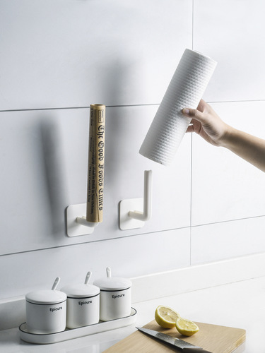 Kitchen cling film oil-absorbing paper storage rack wall-mounted cutting board pot lid storage rack punch-free roll paper rack two-pack