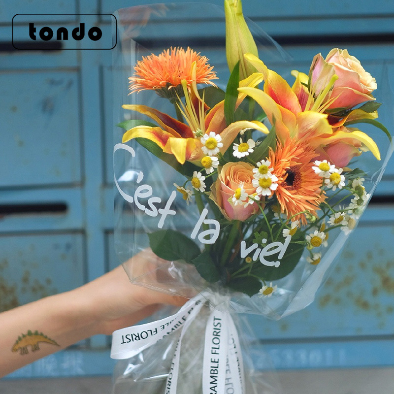 Tang De Chinese Valentine's Day Style Transparent Flowers Multiple Bags Rose Bouquet Packaging Bags