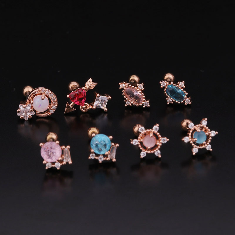 Korean  new color round zircon ear bone nails stainless steel screw earrings