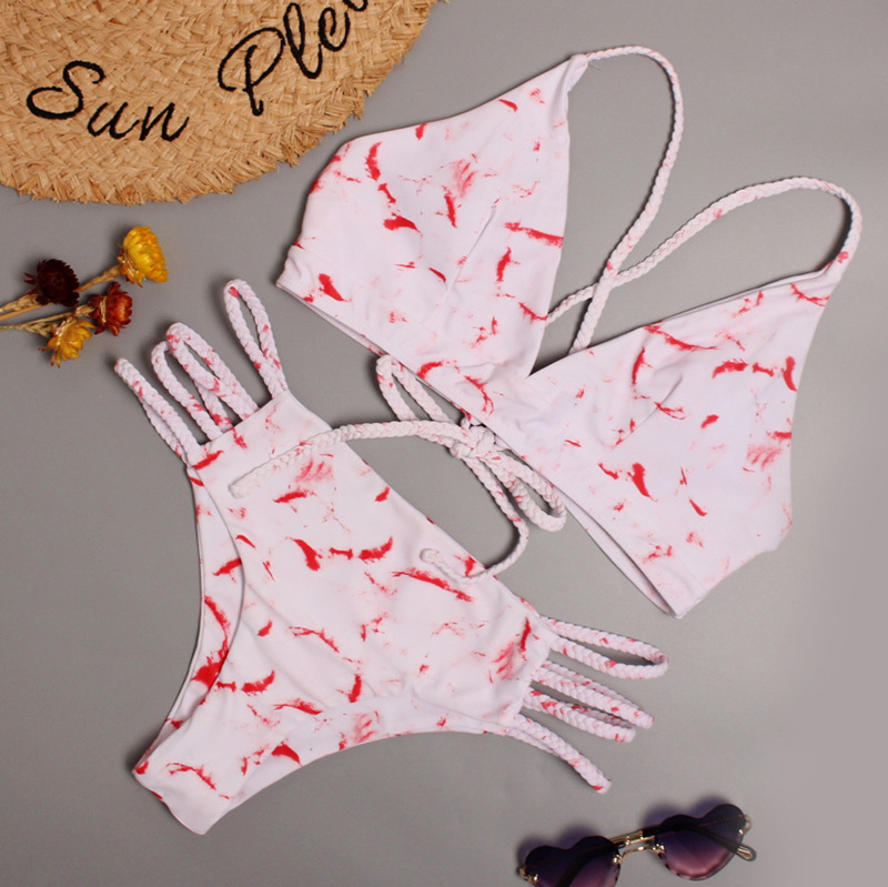 sexy print lace-up split swimsuit  NSHL24739