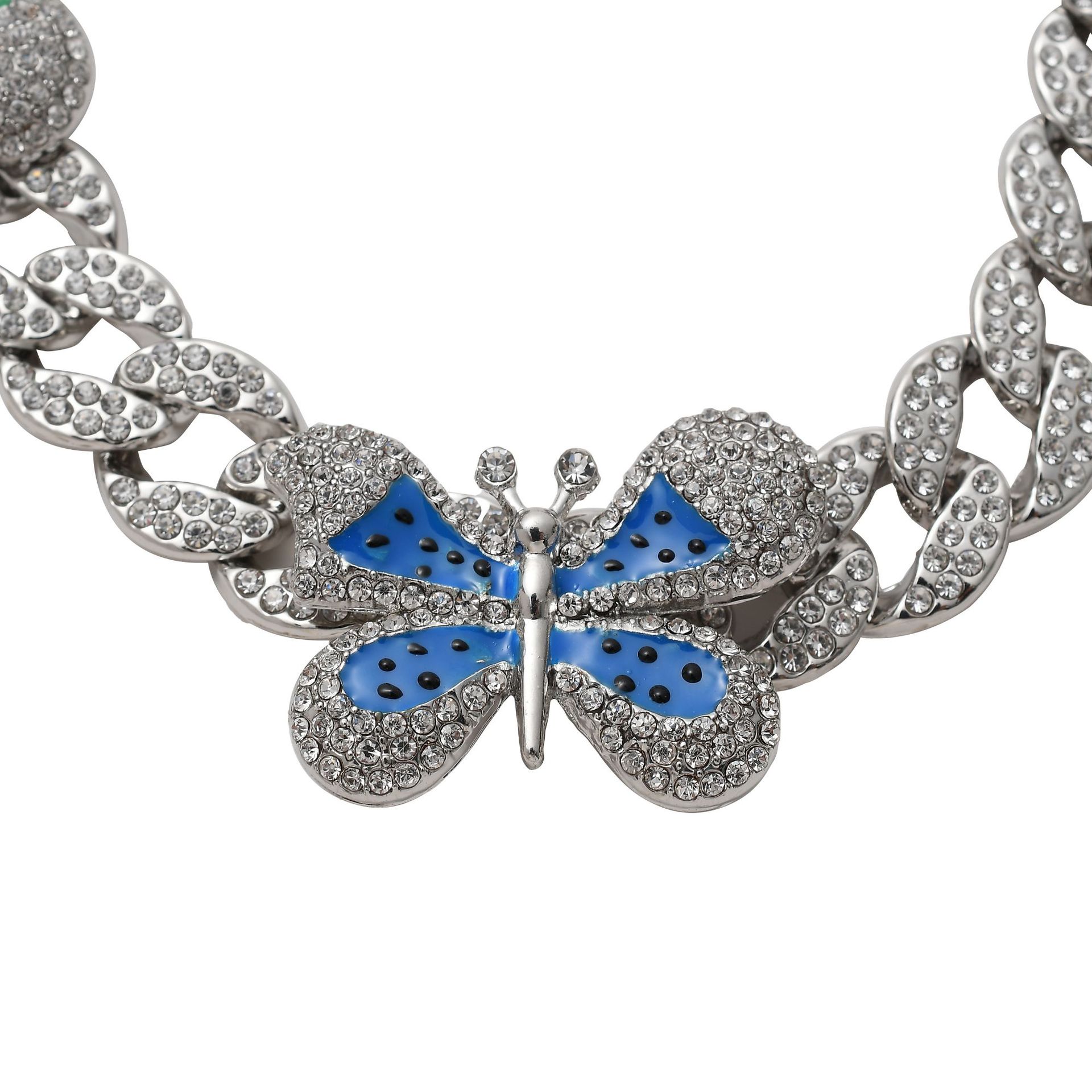 Butterfly Ankle Chain With Rhinestone Bow And Cuban Link Style_voghion.com