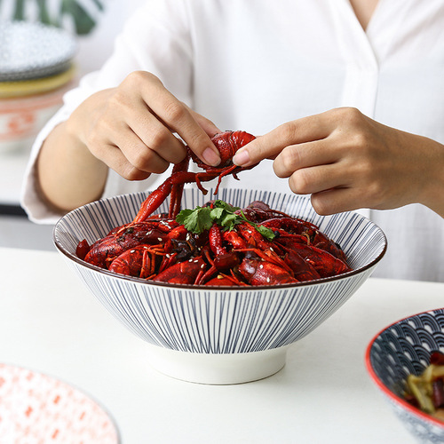 9-inch Large Ramen Bowl Japanese Underglaze Ceramic Tableware Noodle Bowl Household Soup Bowl for Amazon