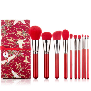 Cross-border new 10 red makeup brushes Christmas special edition Chinese red beauty tools suit full set