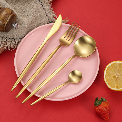 Cross-border 304 stainless steel Portuguese tableware set knife, fork and spoon round handle thick Western tableware Nordic hotel steak knife