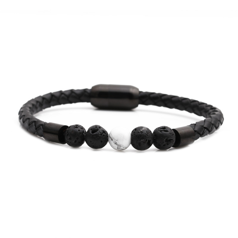 Stainless Steel Magnetic Buckle Leather Beaded Bracelets display picture 13