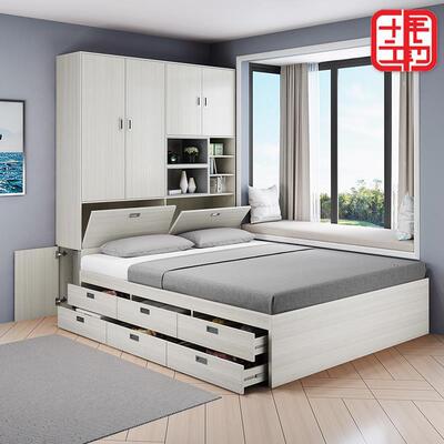 约1.8箱储物床榻榻米床衣柜一体1.5收纳床板式床双人床|ms