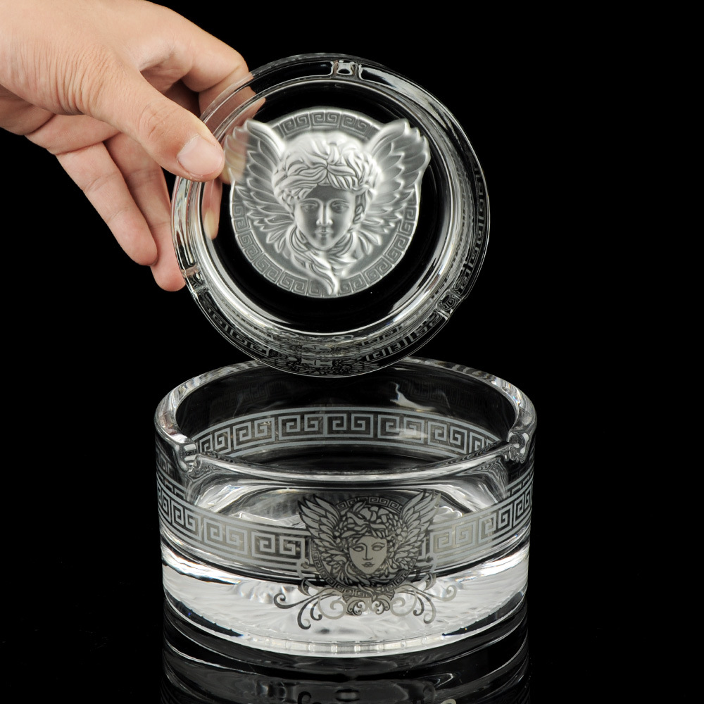 欧式轻奢高档创意个性潮流家用客厅酒店真金水晶玻璃工艺品烟灰缸