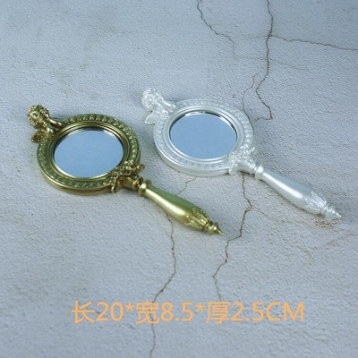 直供树脂欧式复古金手柄镜子女化妆镜小号便携随身少女公主手持镜