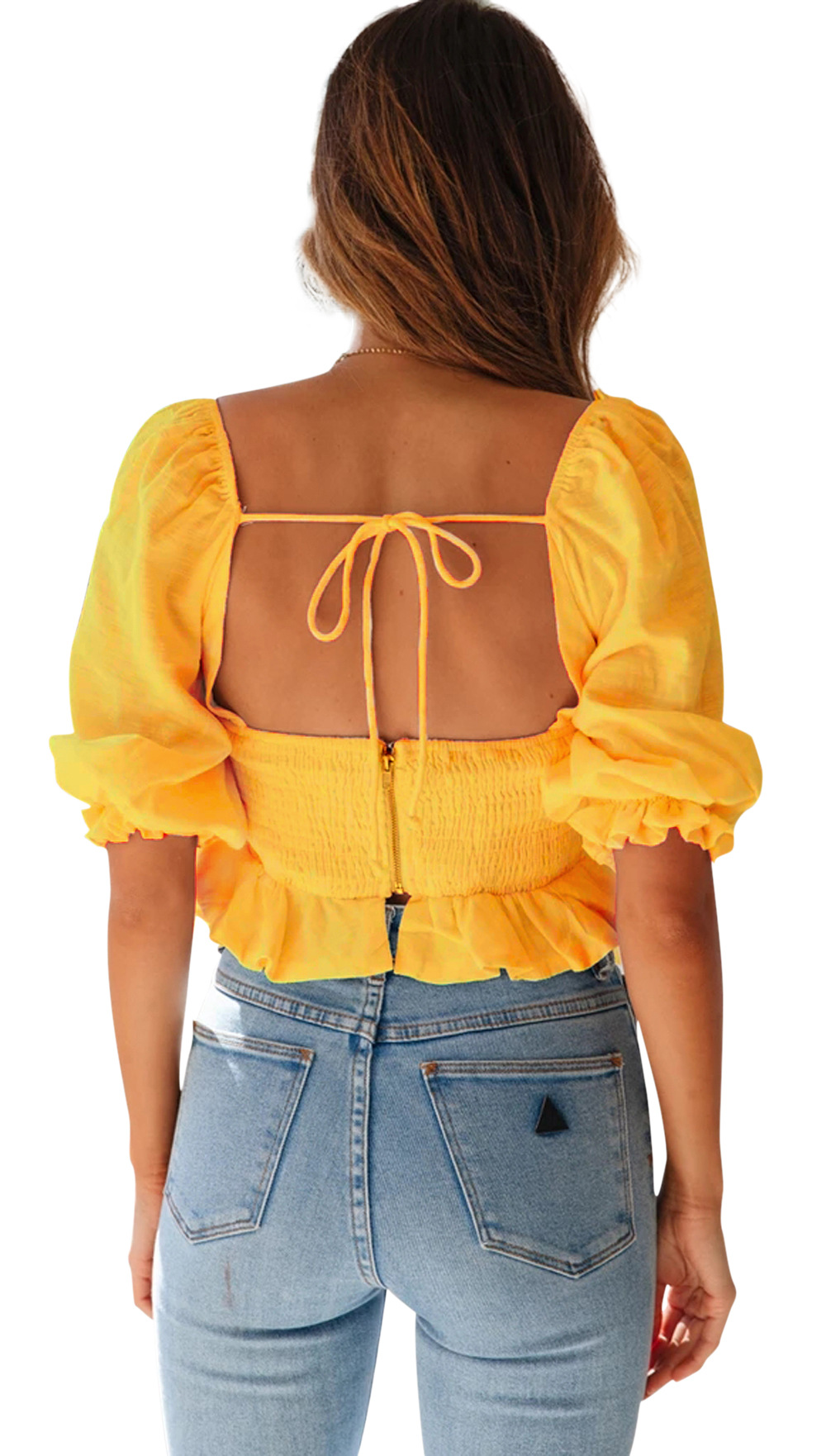 short sexy lantern sleeve bow blouse  NSDF19099