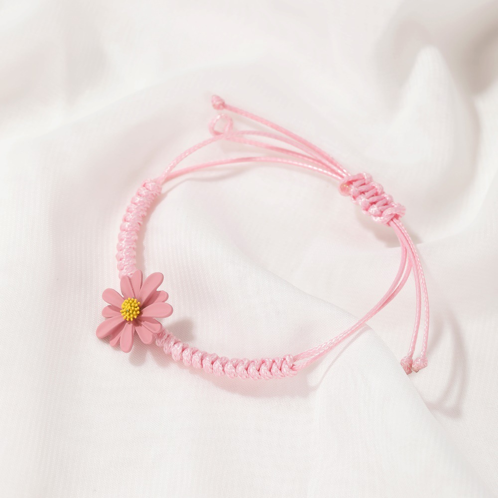 Simple Small Daisy Korean Hand-woven Red Rope Students Alloy Bracelet display picture 5